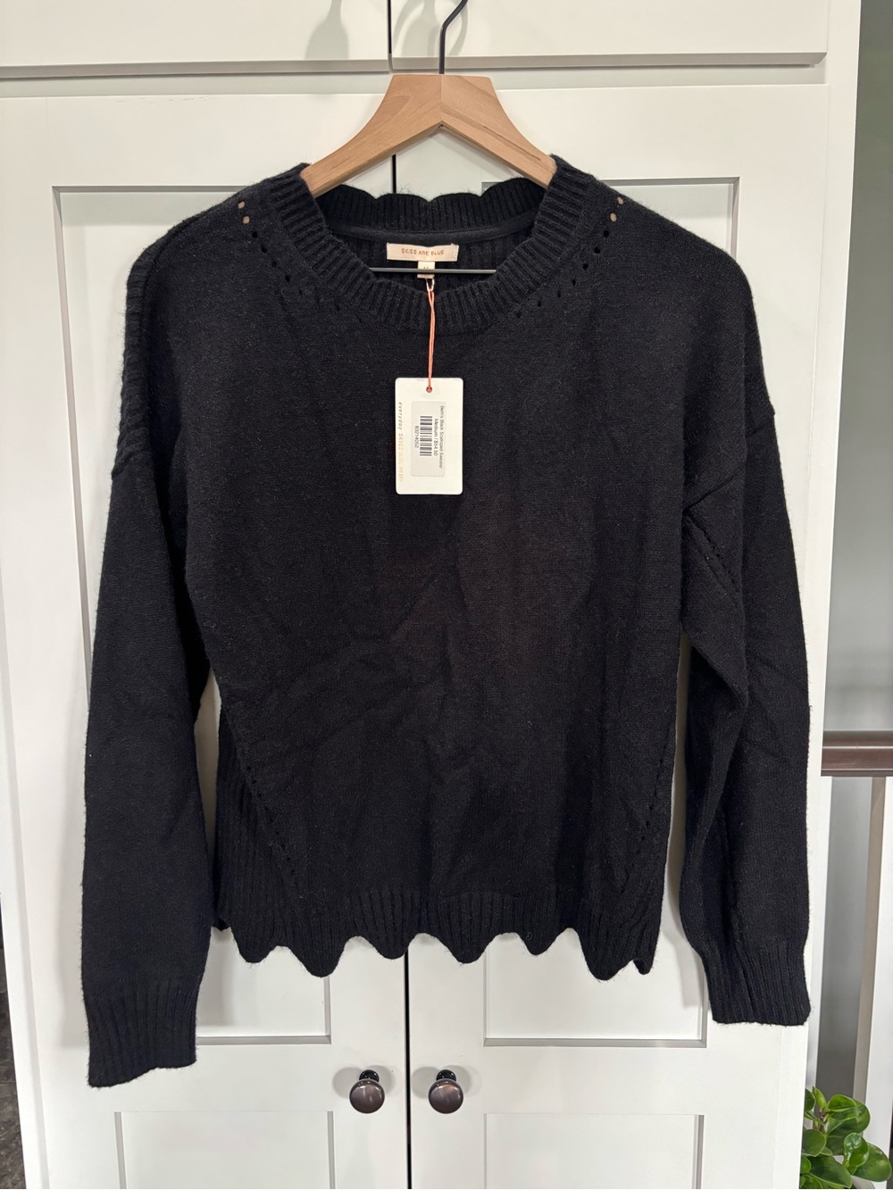 Skies Are Blue Black Scalloped Crewneck Sweater